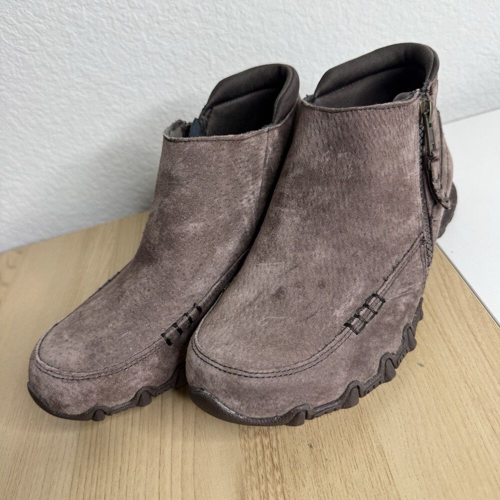 Skechers Bikers Zippiest Suede Ankle Boots Womens 6 Relaxed Fit Booties Brown